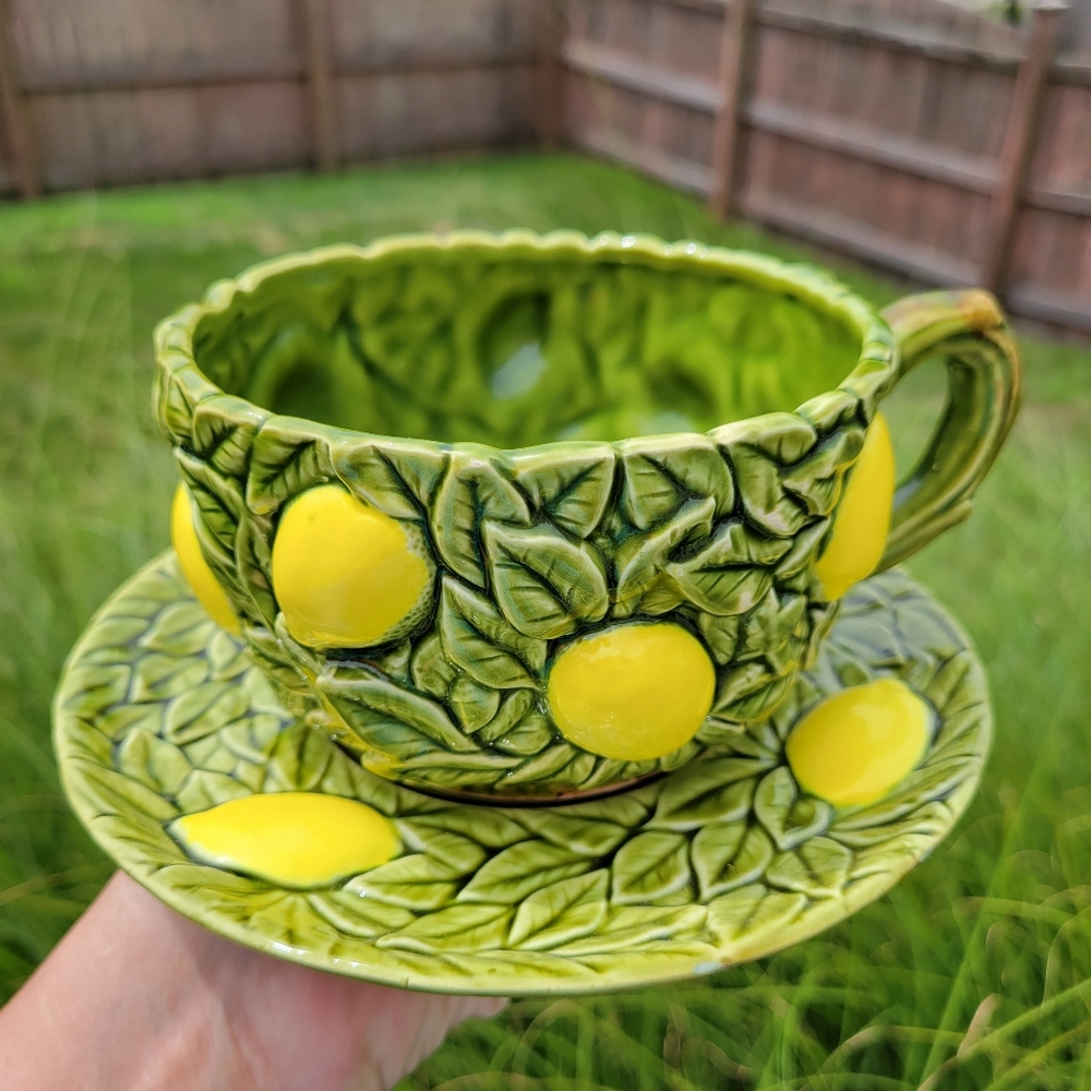 VTG Lemon Cup & Saucer Set XL ~ Relpo [?] (2 avail) ~ Rustic ~ Cottage ~ FINAL !